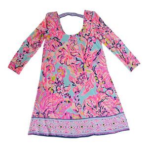 Lilly Pulitzer Emma Dress In Serene Blue Floral Print 3/4 Sleeve Size XS $178